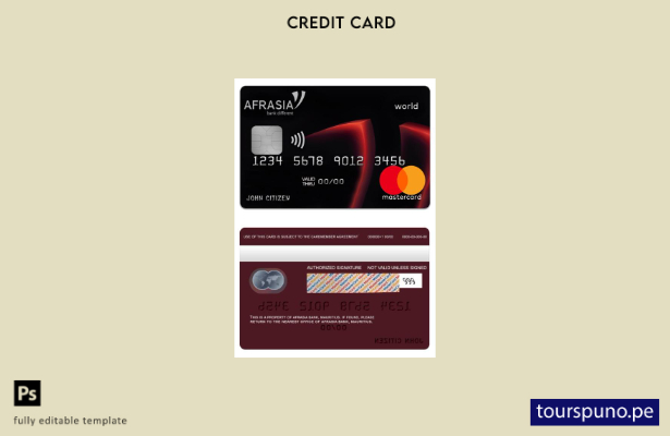 lista para imprimir la plantilla de mastercard mundial del Banco Mauricio Afrasi
